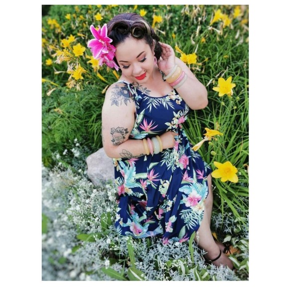 Size UK18 Suzy in Honolulu Navy Print Dress by Rock n Romance Vintage - Picture 2 of 7